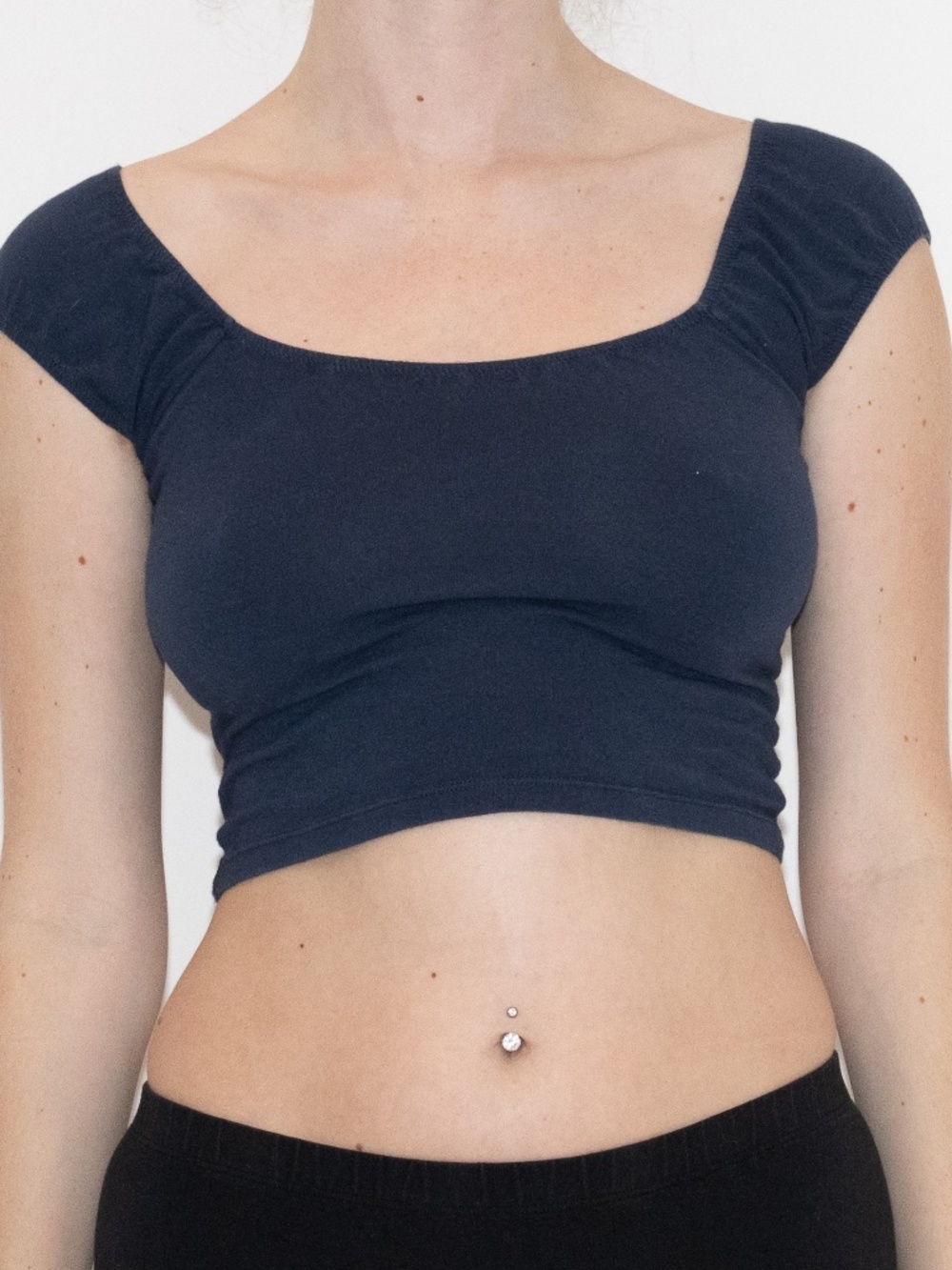 Brandy melville navy crop top peasant style one size cotton